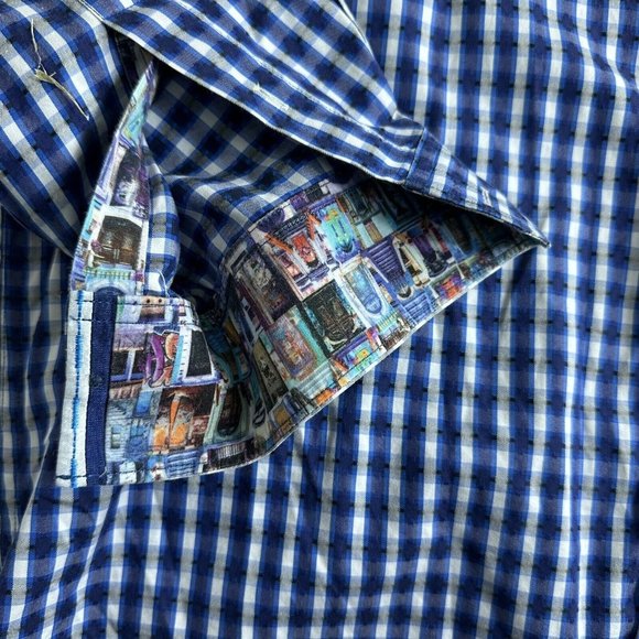 ROBERT GRAHAM Button Up Shirt Men Large Classic Fit India Flip Cuff Check Accent - Picture 3 of 9